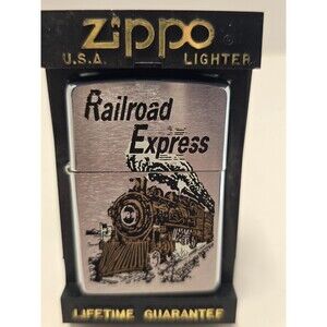 ZIPPO Lighter Railroad Express 1996 Brushed Chrome w/Box